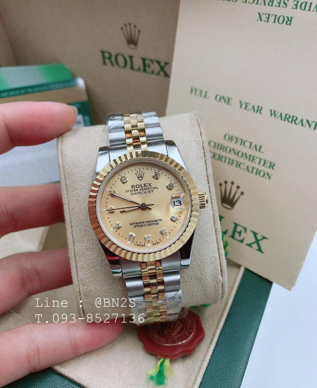 ROLEX DATEJUST Watch ตัวเรือนเงิน หน้าปัดทอง ขอบทอง 31 มม. มาพร้อมกล่องครบชุดตามรูป