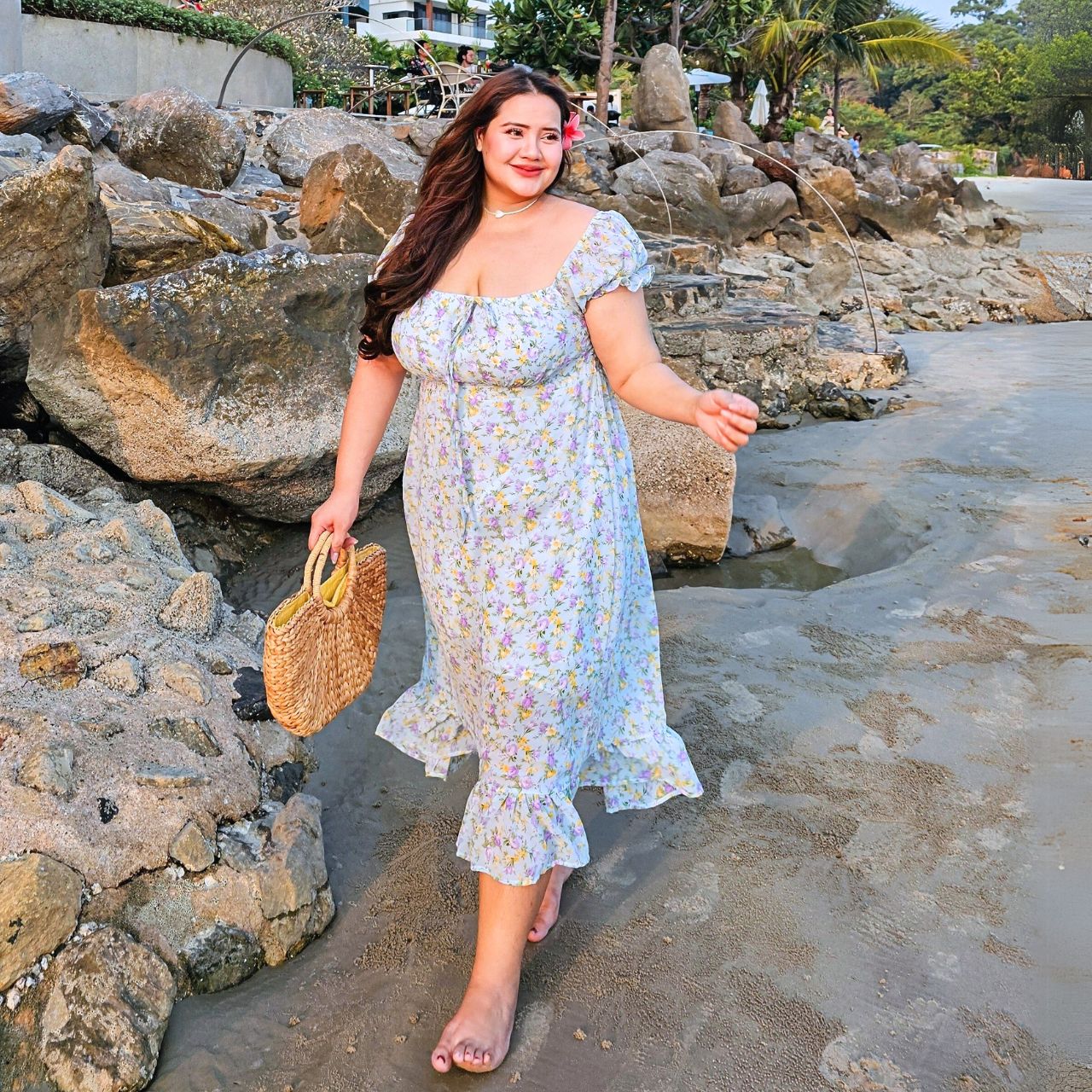 A206 เดรสสาวอวบ ผ้าชีฟอง สม็อคหลัง อกได้ถึง 50 นิ้ว มี4ลาย อก40-50นิ้ว