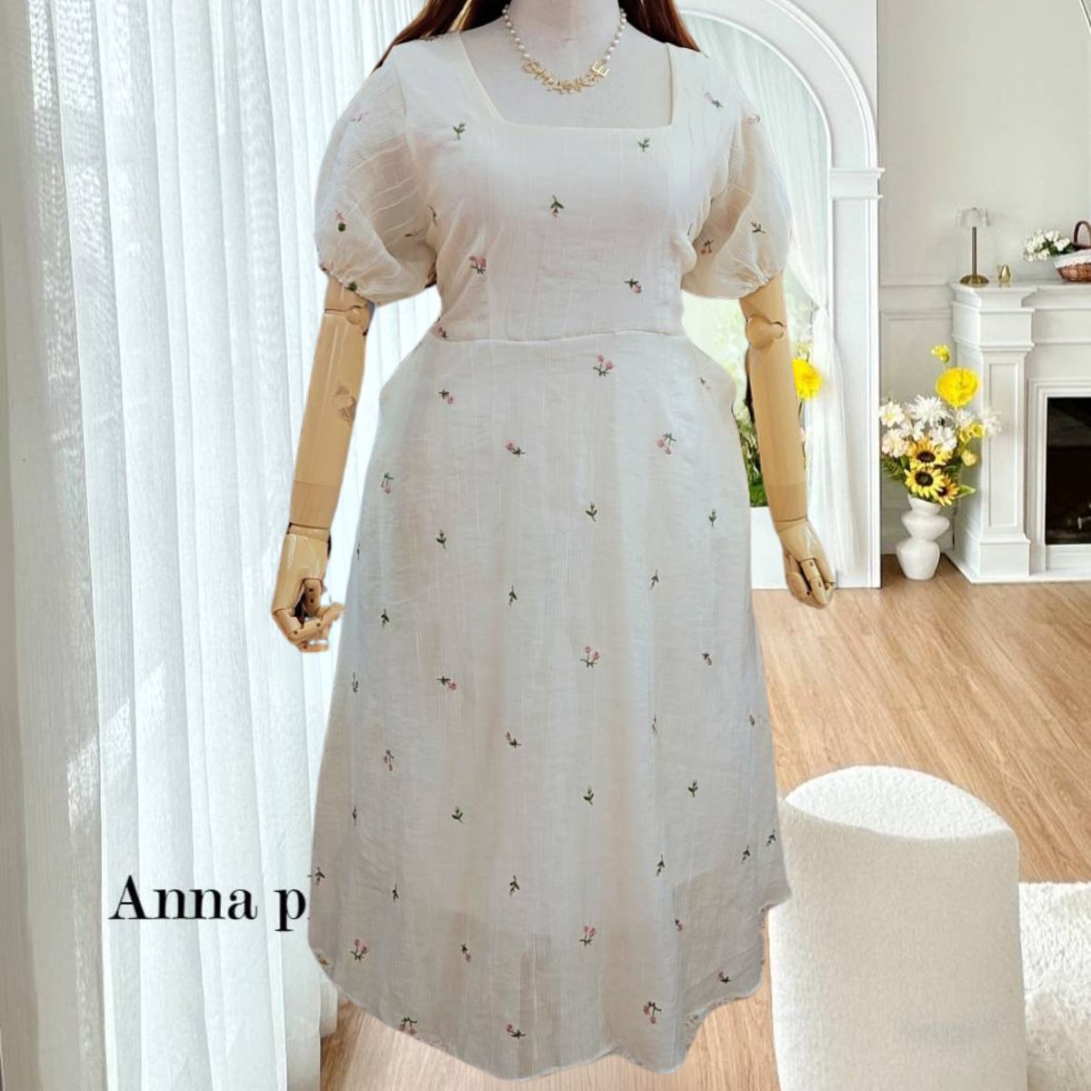 A192 เดรส สาวอวบ ผ้าปักลายดอก ซับในทั้งตัว อกได้ถึง52นิ้ว ออฟไวท์ดอกเหลือง ออฟไวท์ดอกชมพู ฟ้า ชมพู อก40-50นิ้ว