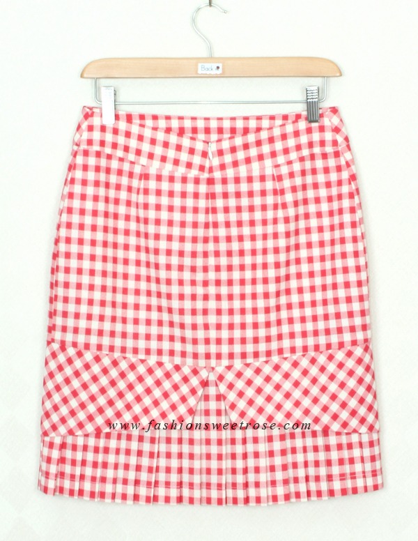 SK-380 กระโปรงแฟชั่น&ทำงาน ทรงสอบ ผ้าคอตต้อนลินินญี่ปุ่น ลายสก๊อตโทนแดง ชายกระโปรงจับจีบรอบตัว
