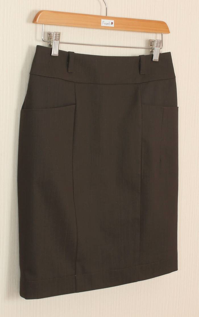 SK-235 กระโปรงแฟชั่น&ทำงาน ทรงสอบ ผ้าญี่ปุ่นผสมสเปนเด็กสีน้ำตาลเข้ม