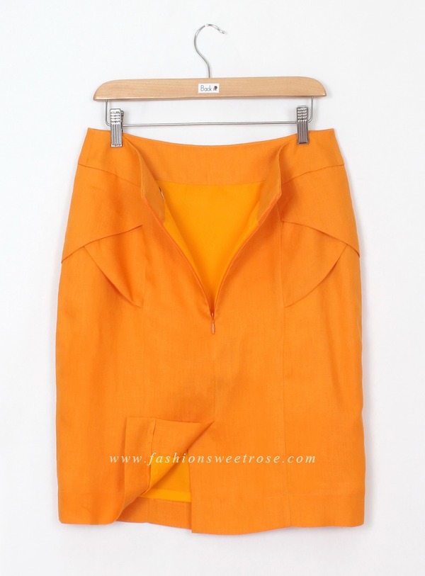 SK-404 กระโปรงแฟชั่น&ทำงาน ทรงสอบ ผ้าลินินญี่ปุ่นสีส้ม