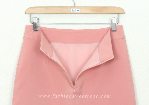 SK-299 กระโปรงแฟชั่น&ทำงาน ทรงสอบ ผ้าไหมอิตาลีสีชมพู Peach Pink ชายกระโปรงจับจีบรอบตัว