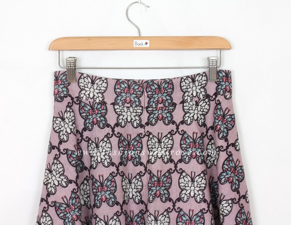SK-408 กระโปรงแฟชั่น&ทำงาน ทรงย้วย ผ้าลินินพิมพ์ลายผีเสื้อโทนม่วง
