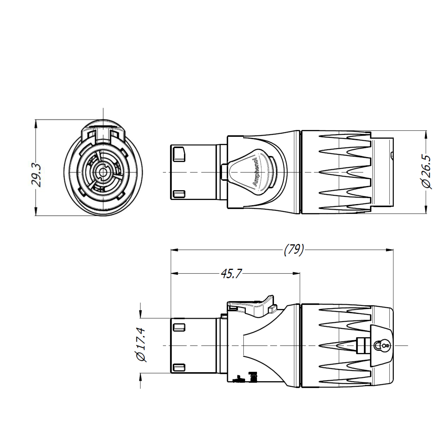 HPT-3-F ปลั๊ก Powercon Audio ตัวเมีย Cable Mount Female IP65 20A 250V พาวเวอร์คอน 3P กันน้ำ Amphenol Audio Power Connector HPT Amphenol AC Power Connectors คอนเน็คเตอร์กันน้ำ ปลั๊กไฟ 3ขา พาวเวอร์คอนเนคเตอร์ Power-Con 2P+E Audio amplifier power plug Connec