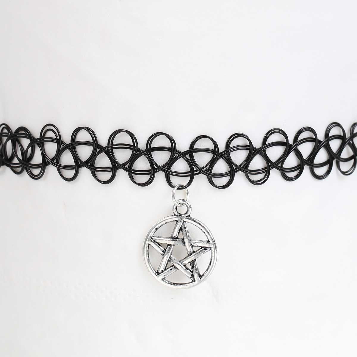 สร้อยคอ Tattoo Choker จี้เงินรูปดาวในวงกลม ใส่แล้วเหมือนมีรอยสักรอบคอ ยาว 30 cm 1 เส้น