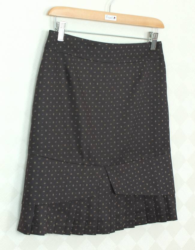 SK-284 กระโปรงแฟชั่น&ทำงาน ทรงสอบ ผ้าคอตต้อนญี่ปุ่นพิมพ์ลายลูกน้ำเล็กๆพื้นน้ำตาล ชายกระโปรงจับจีบรอบตัว