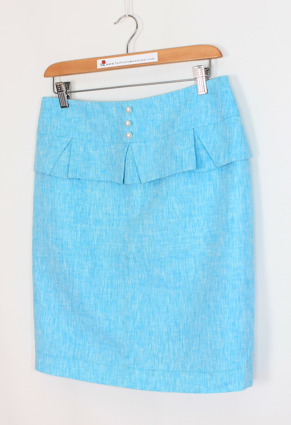 SK-473 กระโปรงทรงสอบ ผ้าลินินเชมเบ้ญี่ปุ่นสีฟ้า มีลายในตัว