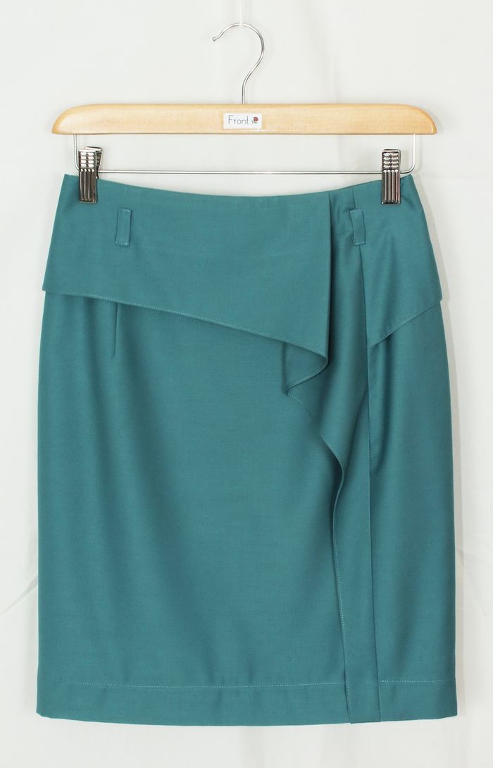 กระโปรงแฟชั่น&ทำงาน กระโปรงทรงสอบแต่งระบาย ผ้าคอตต้อนญี่ปุ่นสีฟ้าน้ำทะเล /SK-093