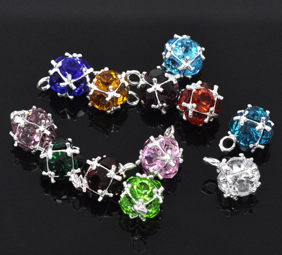 ตัวห้อย/จี้ โลหะเงินพลอยbirthstone ขนาด 14x10mm 1 ชิ้น 12 สี 12 เม็ด