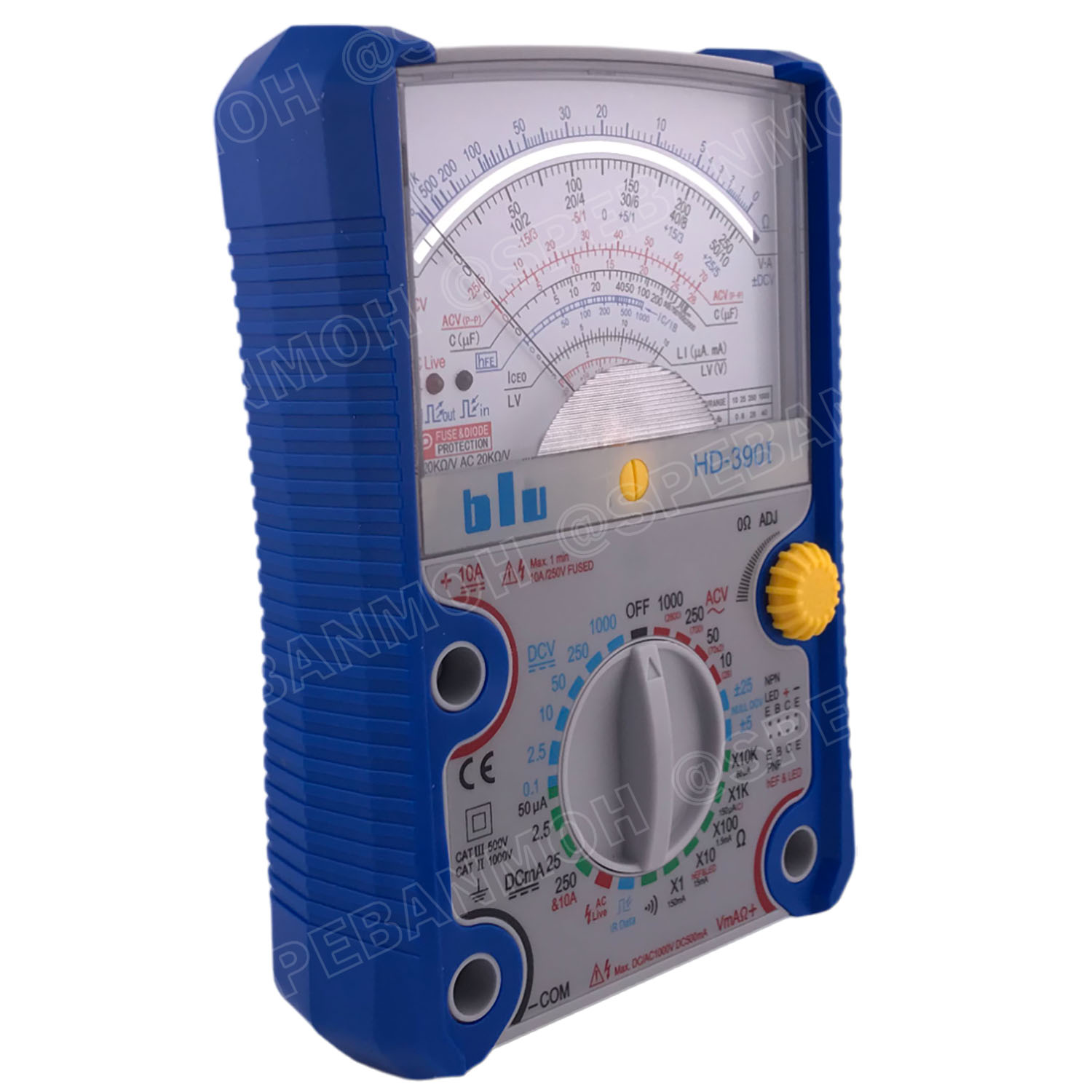 [ 1เครื่อง ] HD-390I มัลติมิเตอร์แบบเข็มอนาล็อก Blu Professional Analogue Multimeter มิเตอร์วัดไฟ วัดโวลต์ วัดกระแส มิเตอร์ AC DC มิเตอร์เข็ม วัดกะแส มัลติมิตเตอร์ แบบเข็ม กระแสตรง กระแสสลับ ค่าความต้านทาน 100VAC/DC DC500mA CATIII แม่นยำสูง