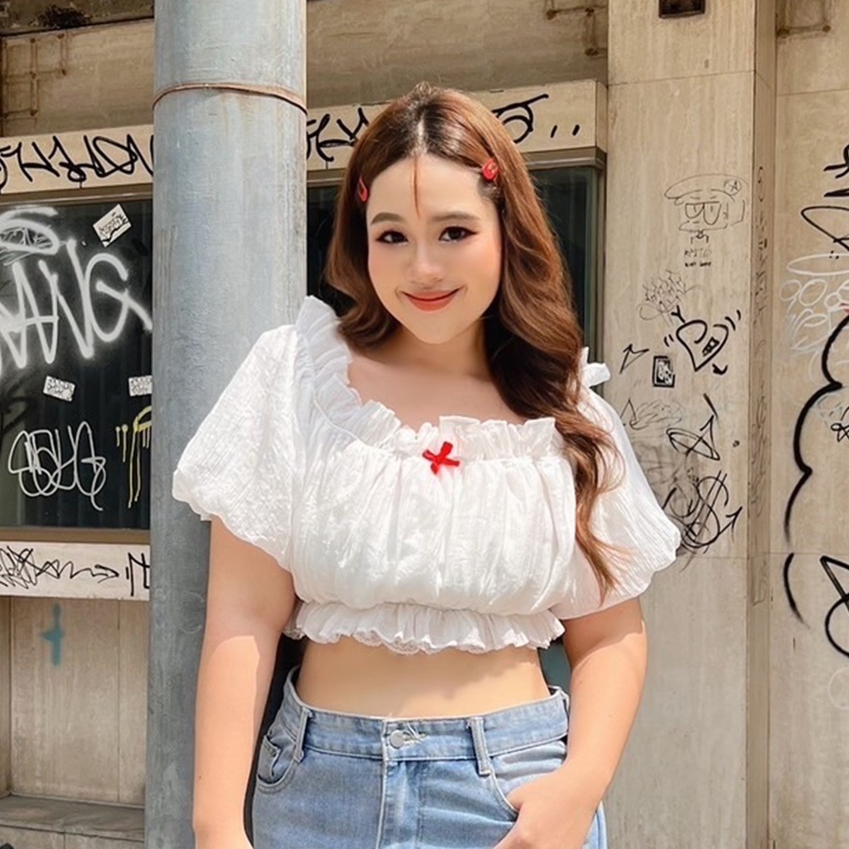 J055 เสื้อ แขนตุ๊กตา จั้มเอว มีซับใน สม็อคหลัง อกได้ถึง 50 นิ้ว