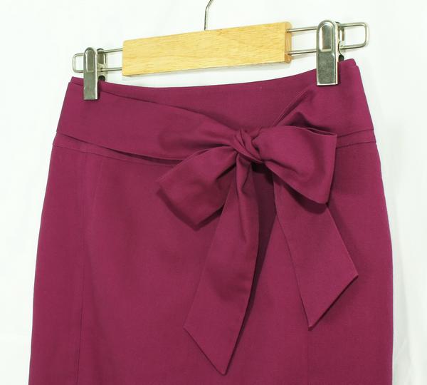 SK-127 กระโปรงแฟชั่น&ทำงาน ทรงสอบ ผ้าคอตต้อนญี่ปุ่น สีม่วง พร้อมโบว์คาดเอว