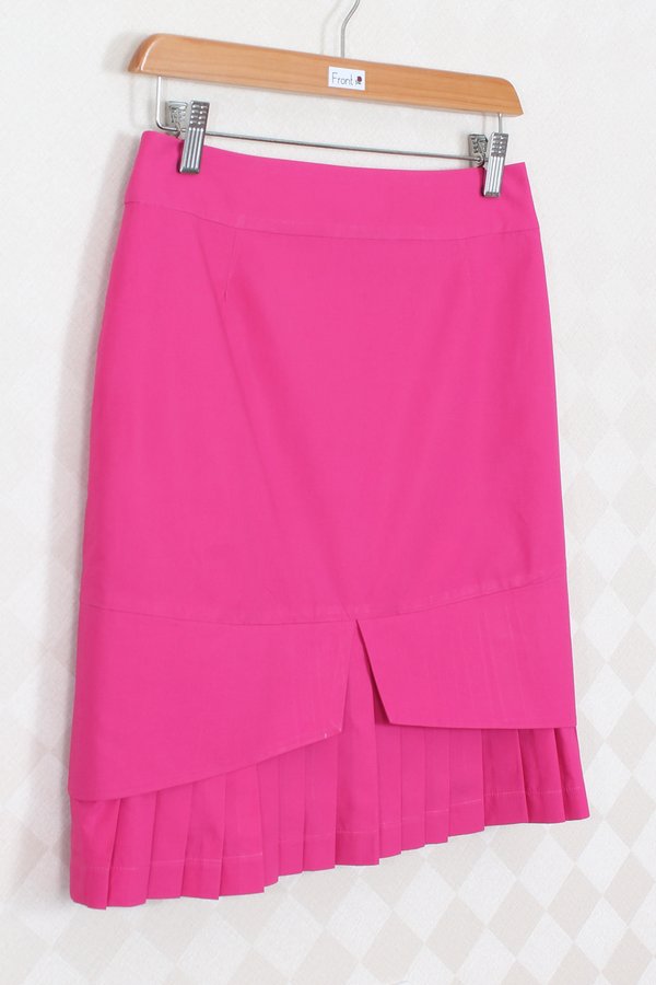 SK-281 กระโปรงแฟชั่น&ทำงาน ทรงสอบ ผ้าคอตต้อนญี่ปุ่นสีชมพูบานเย็น ชายกระโปรงจับจีบรอบตัว