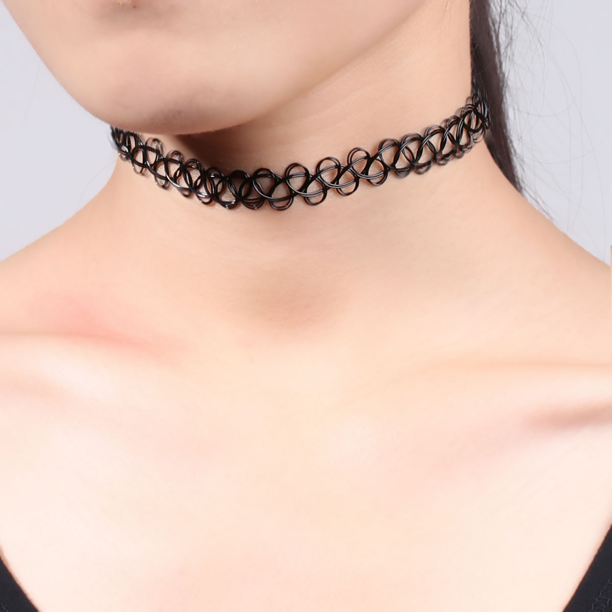 สร้อยคอ Tattoo Choker ใส่แล้วเหมือนมีรอยสักรอบคอ สีดำ ยาว 28 cm 10 เส้น