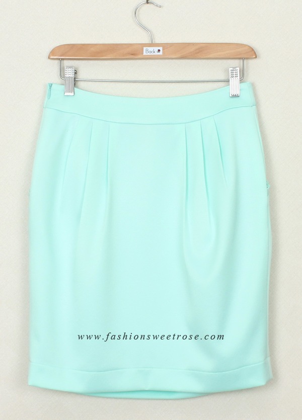 SK-324 กระโปรงแฟชั่น&ทำงาน ทรงสอบจับจีบทวิช ผ้า Zara สีเขียวพาสเทล