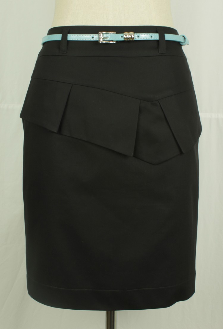 SK-163 กระโปรงแฟชั่น&ทำงาน ทรงสอบจับจีบทวิชซ้อนกัน ผ้าคอตต้อนญี่ปุ่นสีดำ