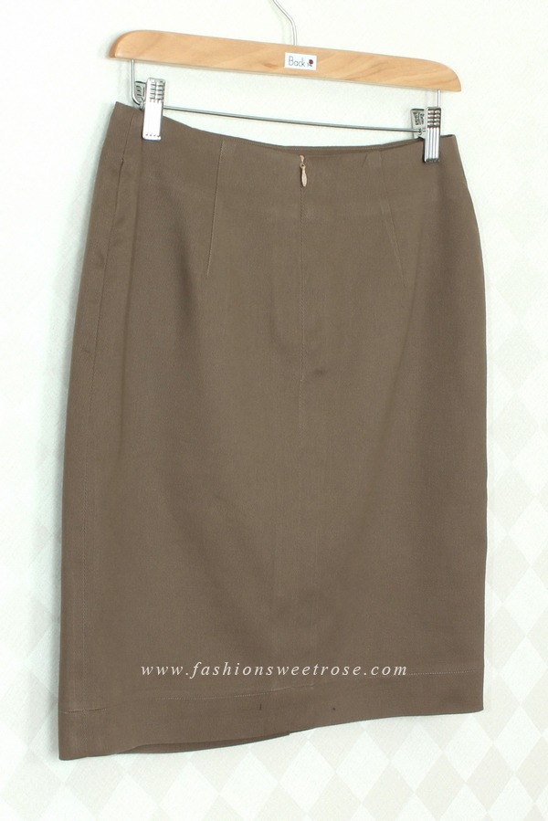 SK-310 กระโปรงแฟชั่น&ทำงาน ทรงสอบ ผ้า Cotton Japan สีน้ำตาล มีกระเป๋าหน้า 2 ข้าง