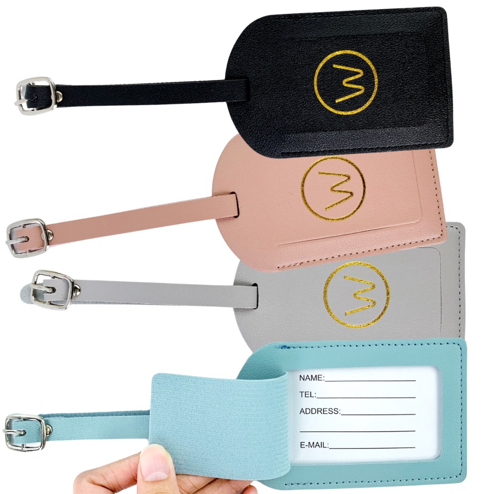 ป้ายแขวนกระเป๋าเดินทาง แบบหนัง WAKU แนวตั้ง เขียนชื่อได้ ขนาด 7 x 11 cm.