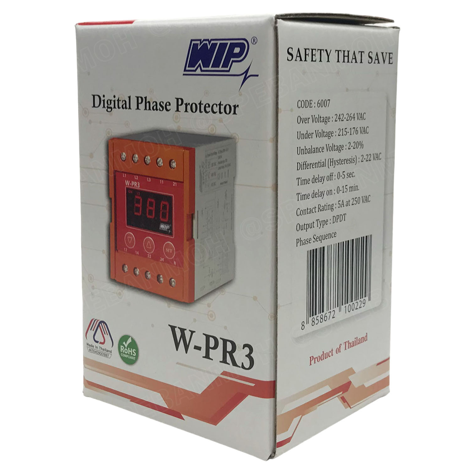 [ 1ชิ้น ] WIP W-PR3 Digital Phase Protector เฟสโปรเทคชั่น 3 เฟส 4 สาย 380V 3P 4W อุปกรณ์ป้องกันไฟตก ไฟเกิน 380V-415V Under Over Voltage Phase Protector Intelligent Over Voltage Protector ปรับแรงดัน สูงต่ำ ต่ำตัด เกินตัด ป้องกันการต่อสายผิด ป้องกันการต่อสา
