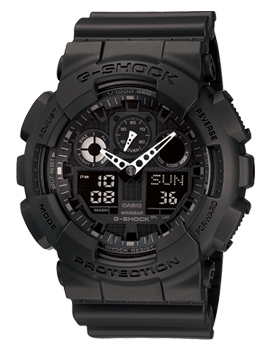 CASIO G-SHOCK รุ่น GA-100-1A1DR สีดำ ด้าน เข็มขาว สินค้าของเเท้ รับประกันศูนย์ CMG