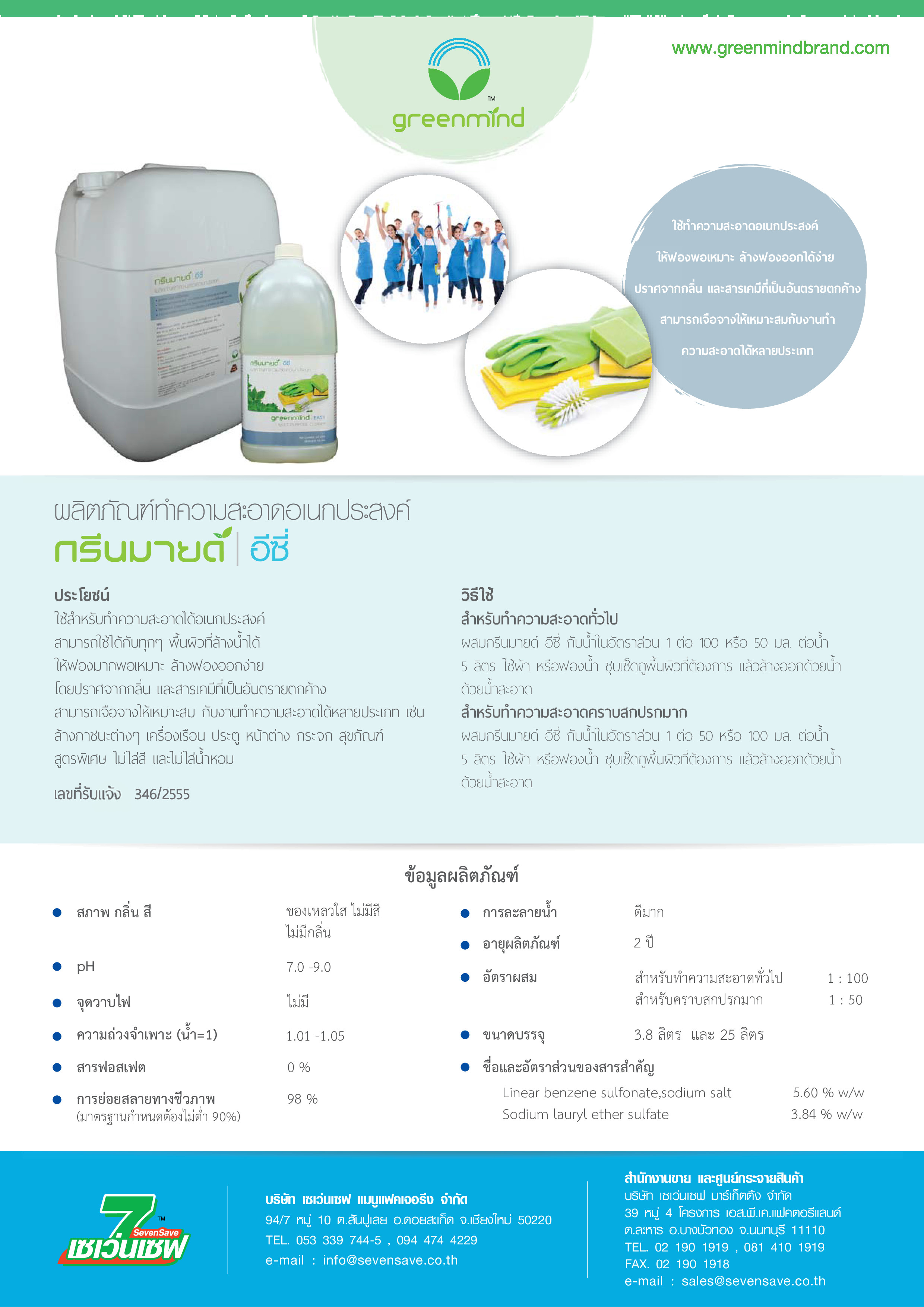 🚩ยกลัง น้ำยาทำความสะอาดอเนกประสงค์ กรีนมายด์ อีซี่ สูตรพิเศษ ไม่ใส่สีไม่ใส่น้ำหอม ใช้ได้กับทุกๆพื้นผิวที่ล้างน้ำได้