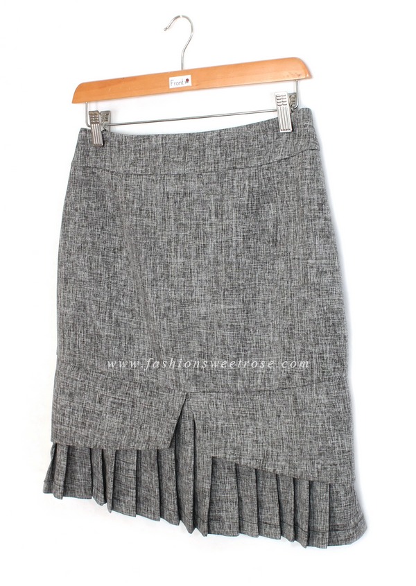 SK-433 กระโปรงทรงสอบ ผ้าคอตต้อนลินินไอริส สีดำ