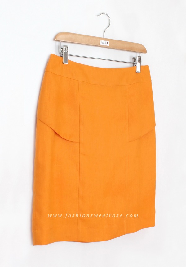 SK-404 กระโปรงแฟชั่น&ทำงาน ทรงสอบ ผ้าลินินญี่ปุ่นสีส้ม