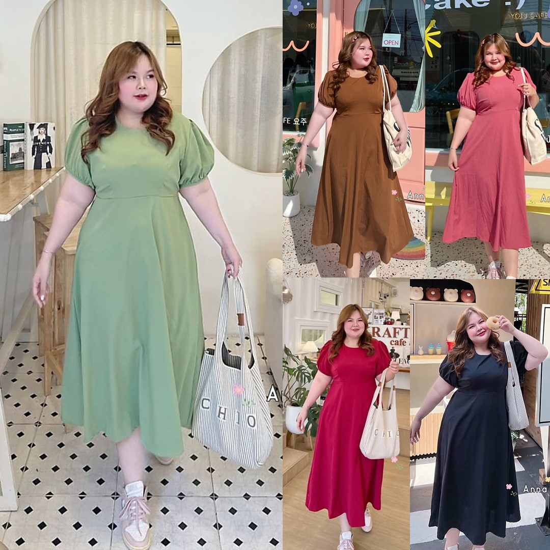 ชุดเดรสคนอ้วน ชุดเดรสสาวอวบ พลัสไซส์ ชุดเดรสผ้าครัช เรียบเก๋ ดูดี อกได้ถึง52 มี5สี ฟรีไซส์