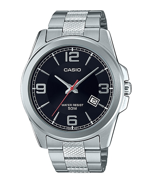 CASIO Standard รุ่น MTP-E138D-1AVDF สีเงิน หน้าปัดดำ สายสแตนเลส สินค้าของเเท้