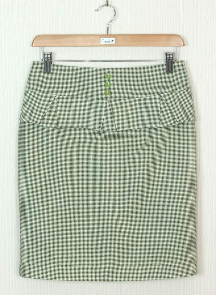 SK-249 กระโปรงทรงสอบ ผ้าคอตต้อนญี่ปุ่นสีเขียวพิมพ์ลายสก๊อตเล็กๆ