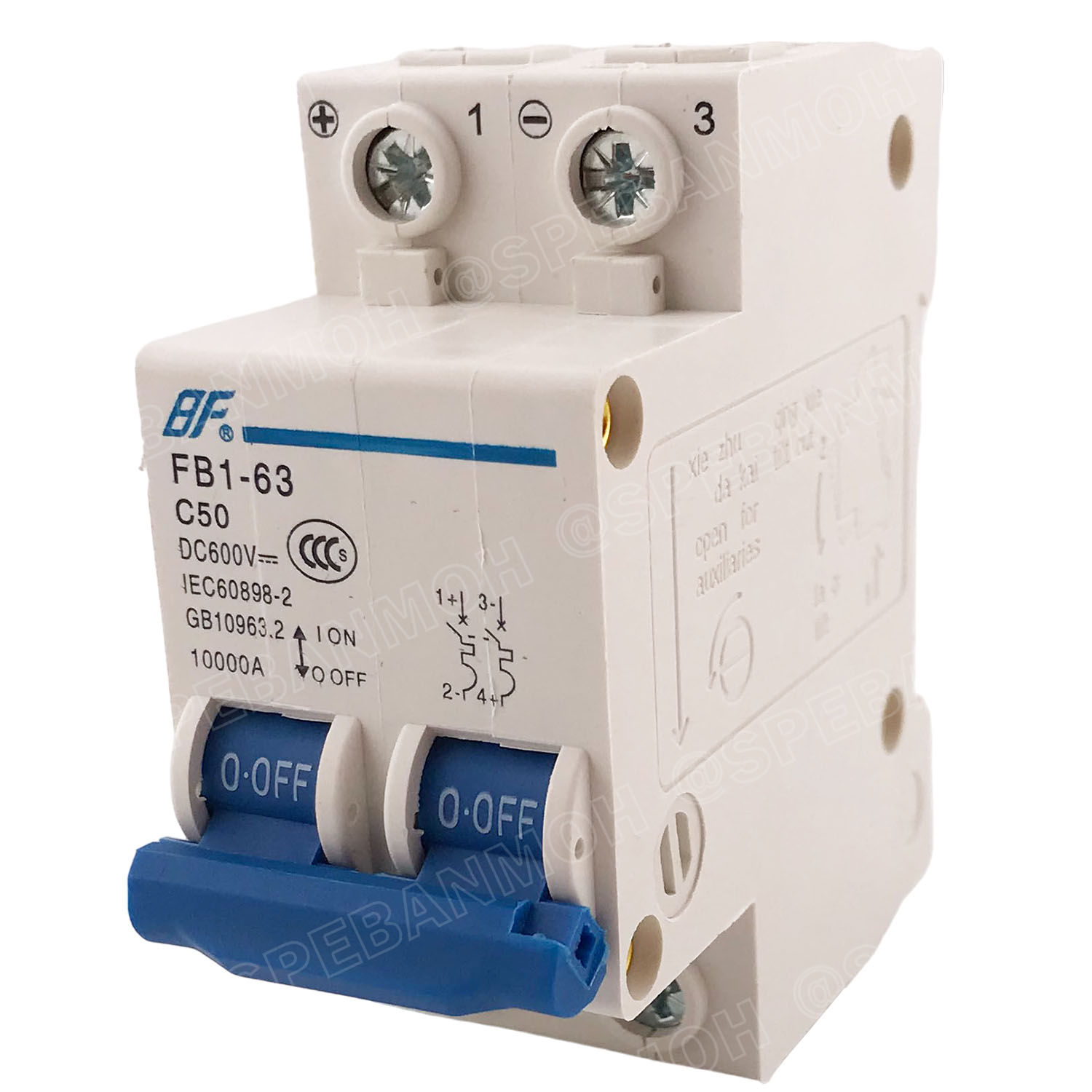 [ 1ชิ้น ] FB1-63-2P 50A BF เบรกเกอร์ ดีซี 2P 50แอมป์ 2Pole DC Breaker 600 VDC DC Circuit Breaker 2P สำหรับงาน solar cell เบรกเกอร์ไฟฟ้าโซลาร์เซลล์ DC ป้องกันกระแสเกิน ใช้ได้กับไฟฟ้ากระแสตรง DC เบรกเกอร์ 2โพล Solar Breaker เซอร์กิตเบรกเกอร์ MCB Breaker