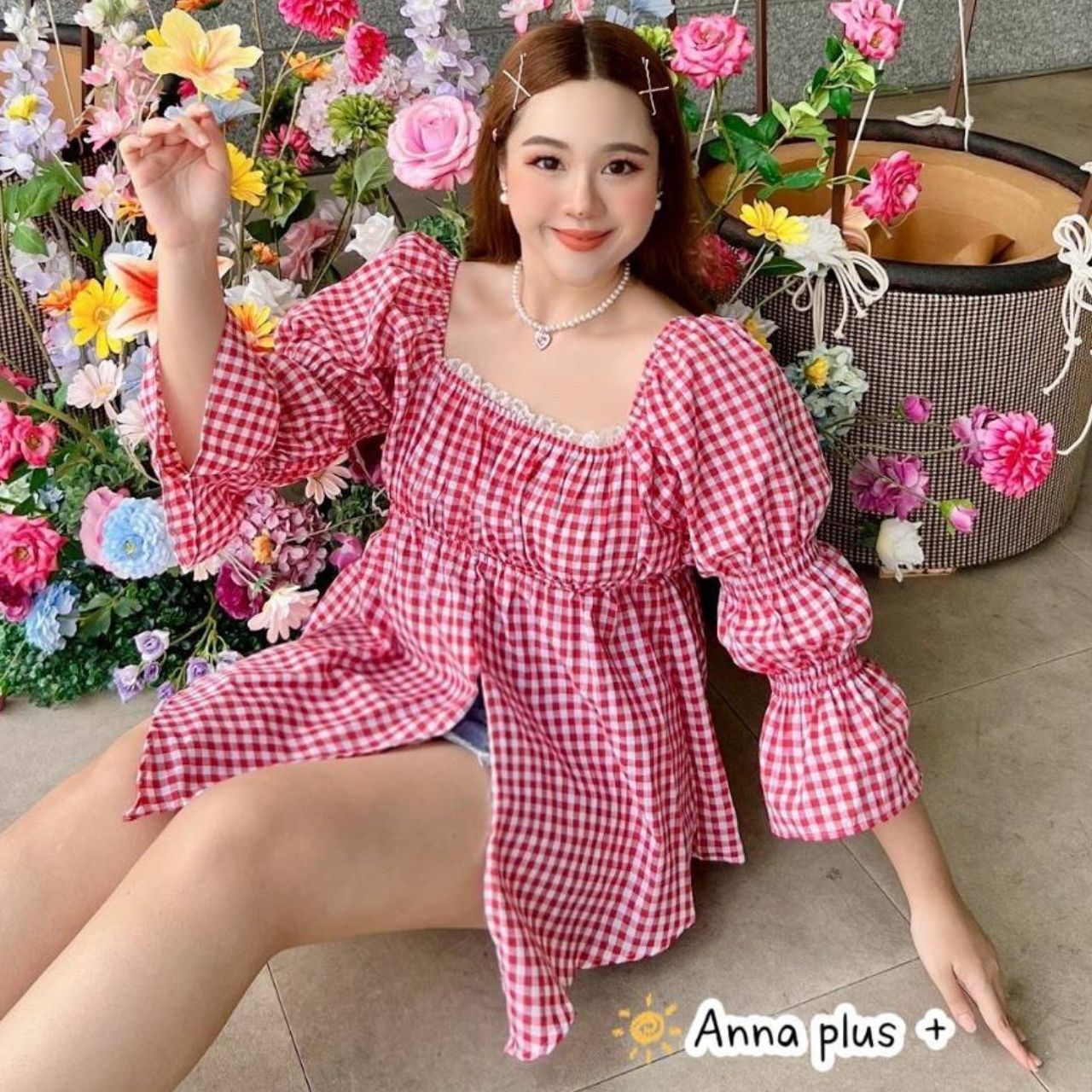 A217 เสื้อสาวอวบ คอเหลี่ยม ผ้าคอตตอน แดง ดำ ครีม ชมพู อก 38-50นิ้ว