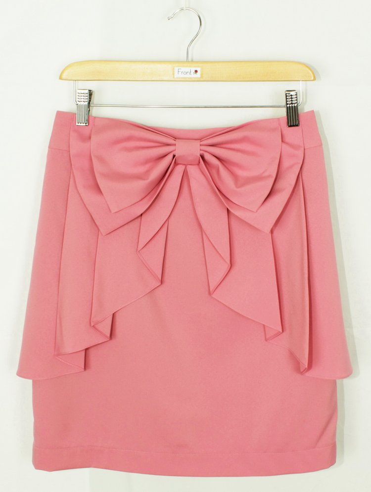 SK-177 กระโปรงแฟชั่น&ทำงาน ผ้าไหมอิตาลีสีชมพูอมม่วง มีโบว์ซ้อนกัน 2 ชั้น