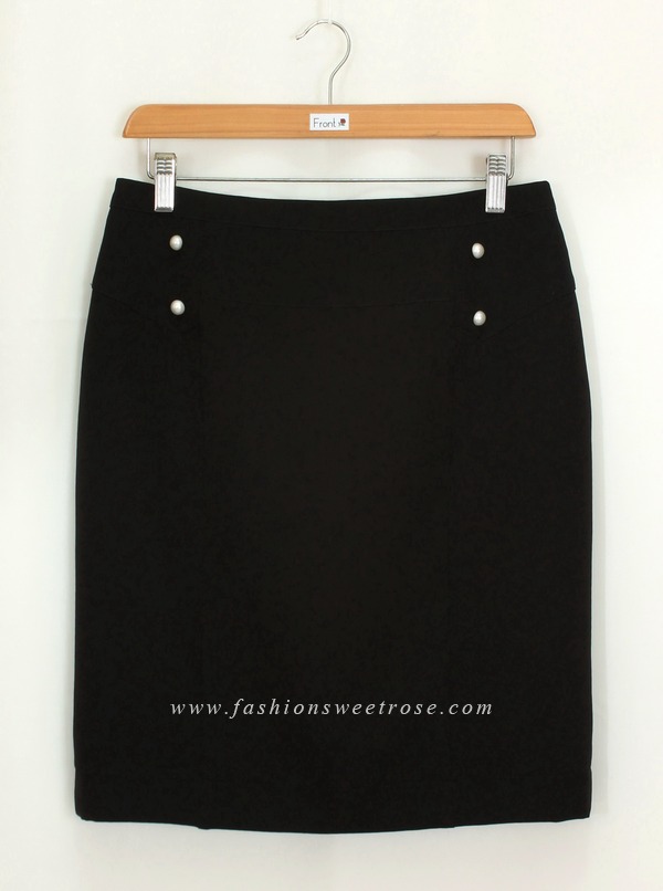 SK-448 กระโปรงทรงสอบ ผ้า Double Twist สีดำ