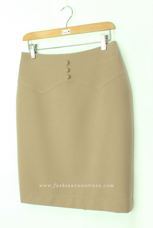 SK-456 กระโปรงทรงสอบ ผ้า Double Twist สีเบจ