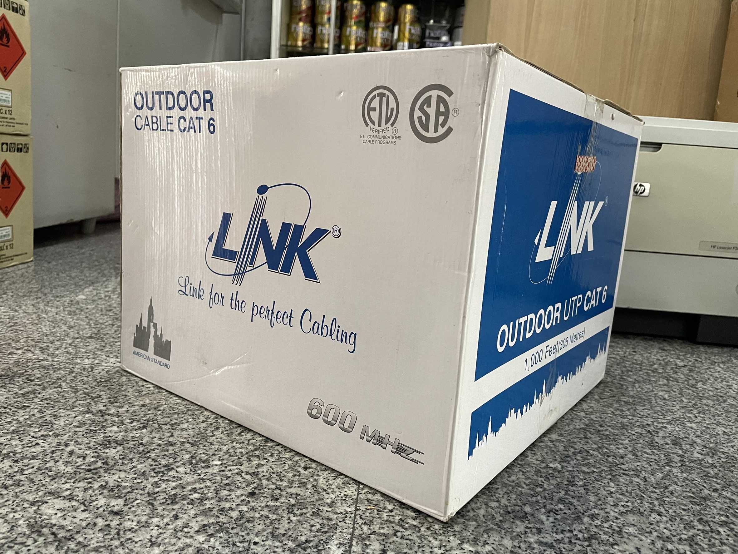" ราคาพิเศษ หมดแล้วหมดเลย " สาย LINK US-9106M CAT6 OUTDOOR (600MHz.) 305 M.(Single Jacket)