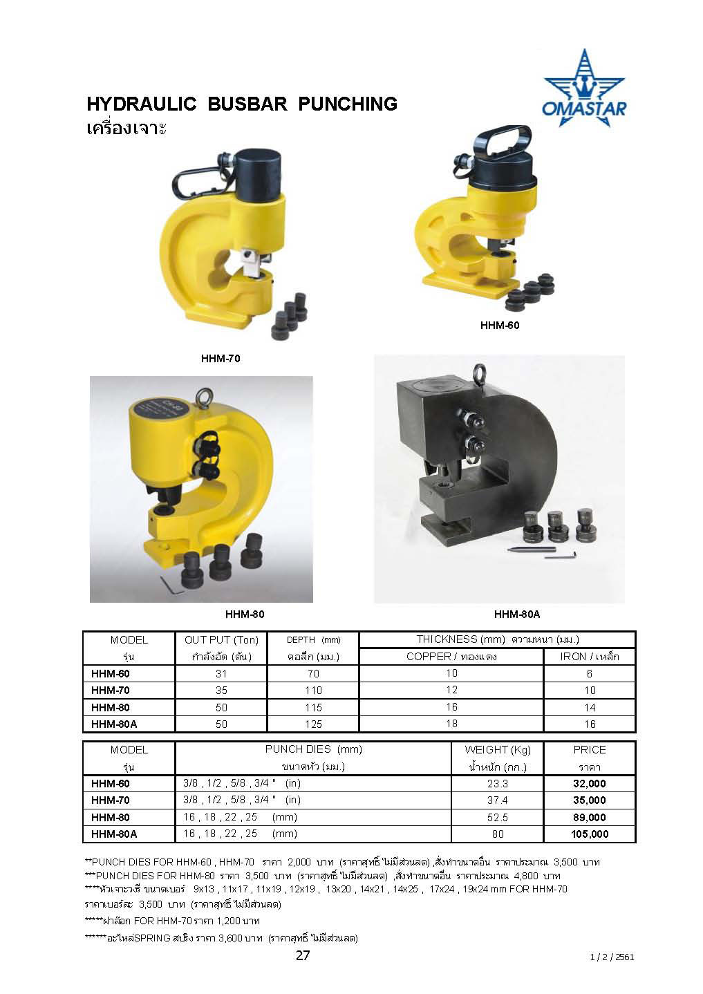 เครื่องตัด ดัด เจาะบัสบาร์ รุ่น HHM-200H ( 3in1)