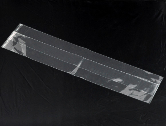 ถุงพลาสติกใส OPP(ถุงแก้ว) ฝากาว ขนาด 7.5x52 ซม. (ส่วนใช้งาน 7.5x48 ซม.) หนา 0.035 มม. แพ็ค 50 ใบ