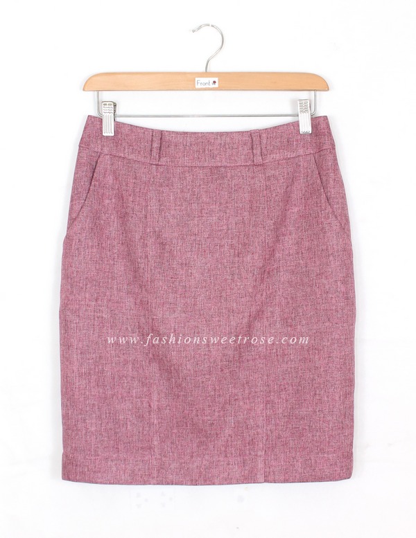 SK-431 กระโปรงแฟชั่น&ทำงาน ทรงสอบ ผ้าคอตต้อนลินินไอริสสีชมพู มีกระเป๋าล้วง 2 ข้าง