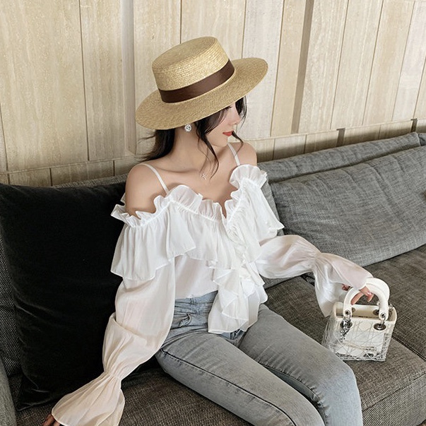 เสื้อลินินเปิดไหล่ แขนยาว Linen blouse