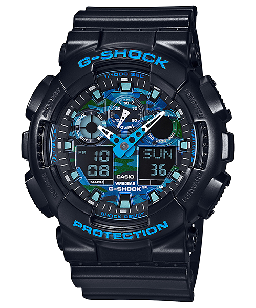 CASIO G-SHOCK รุ่น GA-100CB-1ADR สีดำ น้ำเงิน หน้าปัด ลายพราง สินค้าของเเท้ รับประกันศูนย์ CMG
