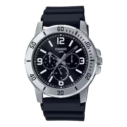 CASIO Standard รุ่น MTP-VD300-1BUDF สายเรซิ่นสีดำ หน้าปัดดำ สินค้าของเเท้ รับประกันศูนย์ CMG