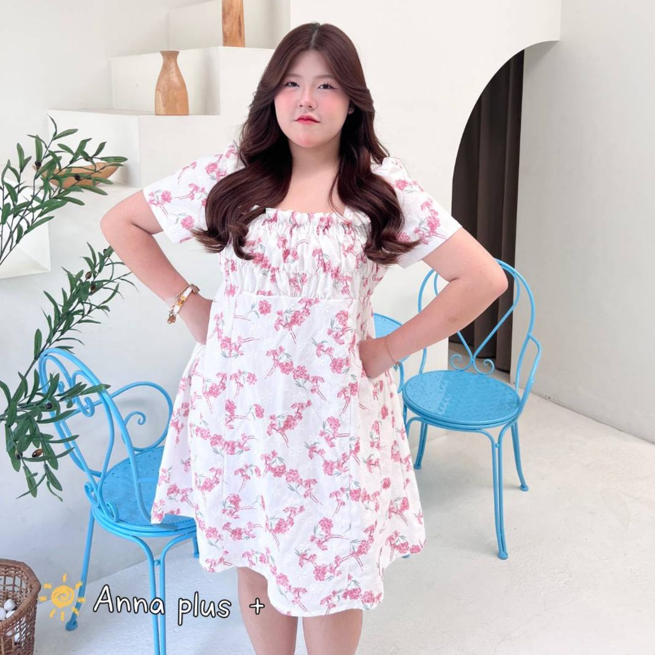 A173 เดรสสาวอวบ อกได้ถึง 50นิ้ว หน้าผ้า52นิ้ว สม็อดหลัง แดง ฟ้า อก40-50นิ้ว