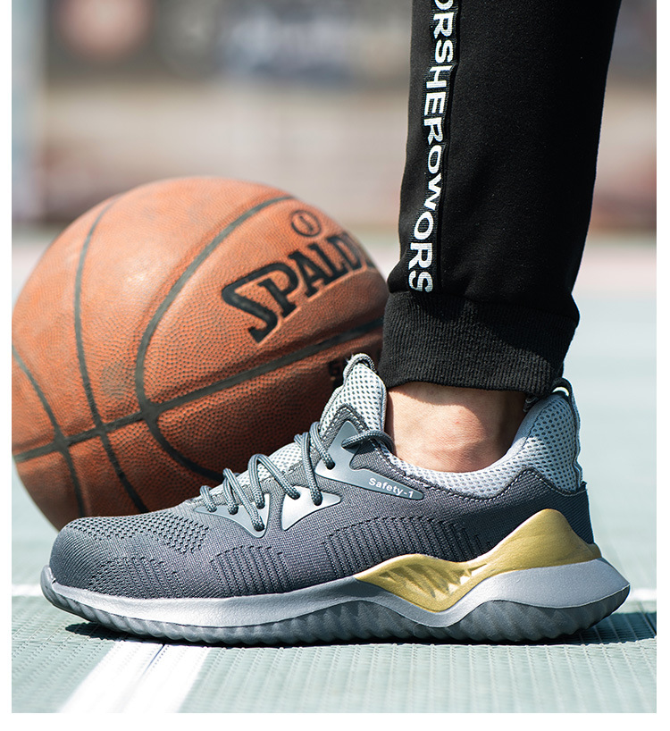 HOT SPORT NO.6 รองเท้าเซฟตี้ผ้าใบ หัวเหล็ก ดีไซน์สปอร์ต (สีเทา/สีดำ)