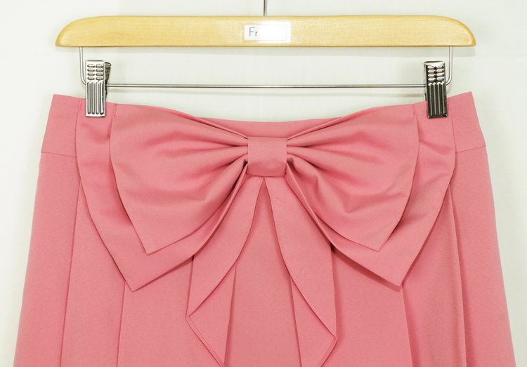 SK-177 กระโปรงแฟชั่น&ทำงาน ผ้าไหมอิตาลีสีชมพูอมม่วง มีโบว์ซ้อนกัน 2 ชั้น