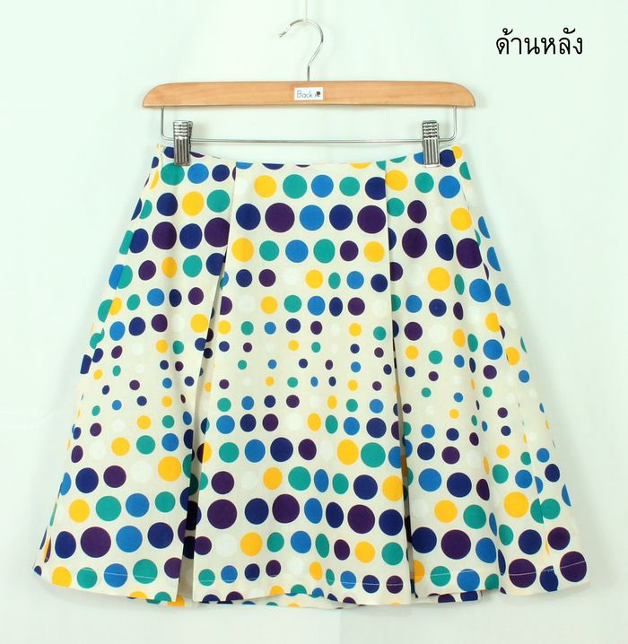 SK-257 กระโปรงแฟชั่น&ทำงาน ทรงบาน ผ้าคอตตอนญี่ปุ่น พิมพ์ลายจุดหลากสี