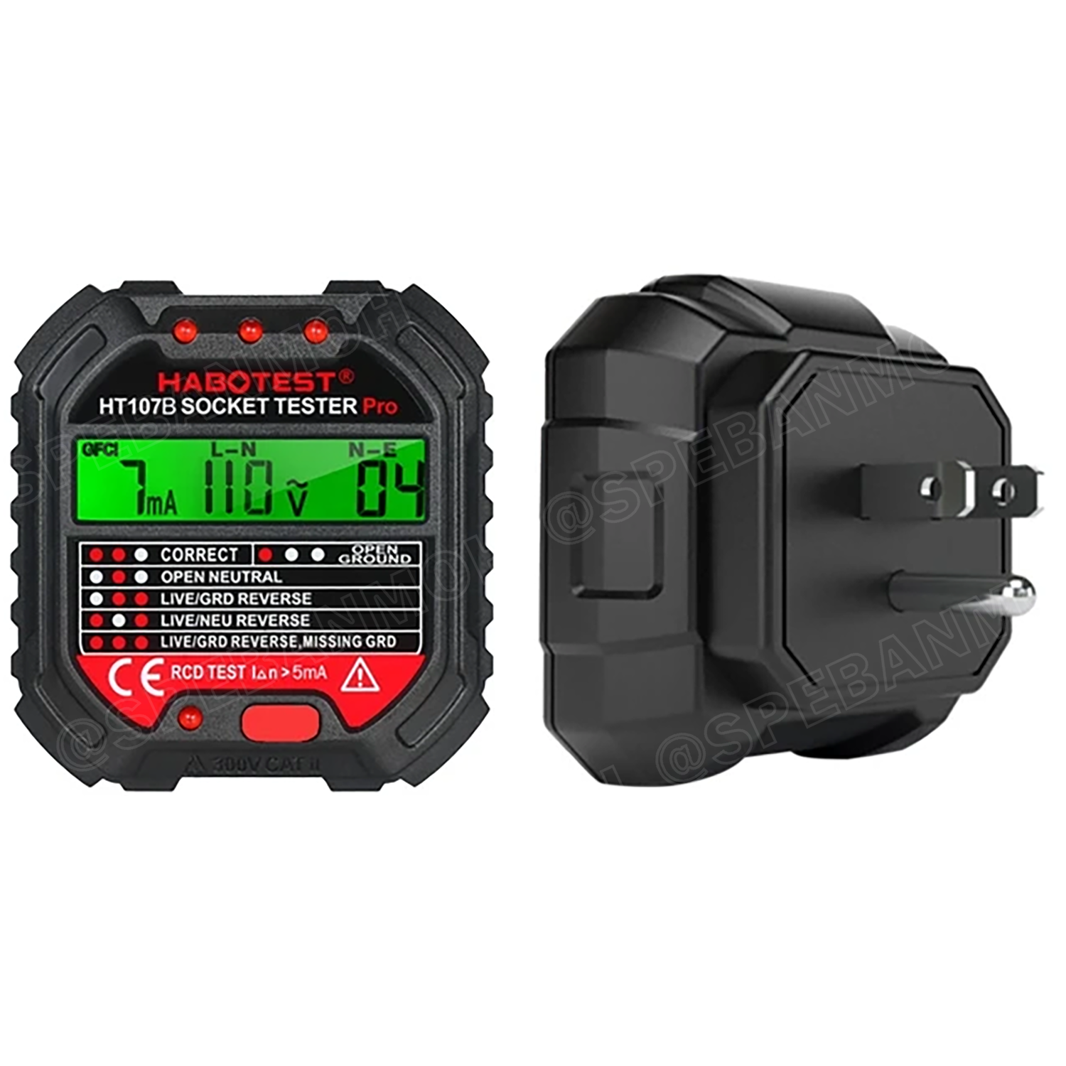 HT107B ปลั๊กเชคเต้ารับ Socket Outlet Tester อุปกรณ์เช็ตเค้ารับ LCD Digital จอแสดงผล LCD เทสเต้ารับ ระบบ GFCI / RCD TEST เครื่องเทสการต่อสาย อุปกรณ์ทดสอบไฟรั่ว Eletricaly Leak-prooftest ขาเสียบ US 2ขาแบน