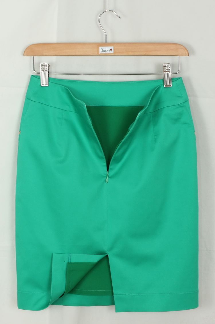 SK-118 กระโปรงแฟชั่น&ทำงาน ทรงสอบ ผ้าคอตต้อนญี่ปุ่นผสมสเปนเดกสีเขียวมิ้นท์