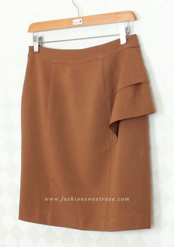 SK-297 กระโปรงแฟชั่น&ทำงาน ทรงสอบ ผ้าไหมอิตาลีสีน้ำตาลทอง